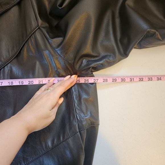 Vintage Black Leather Coat Jacket Midi 90s 1990s Womens Size 1X Loose Oversized - Picture 11 of 15